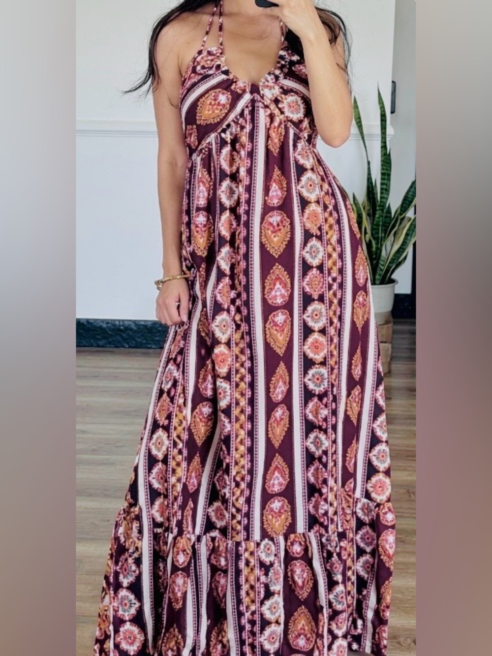 Paisley Halter Boho Maxi Dress in Purple & Orange Multi (Boutique Brand): Small